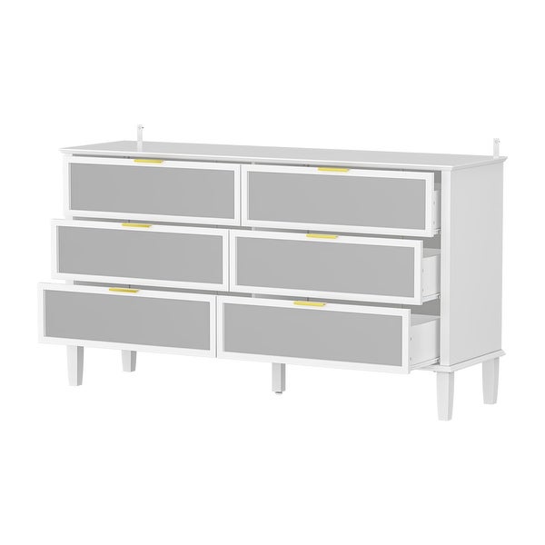 Mirrored Dresser with 6 Storage Drawer Modern Accent Cabinet Console