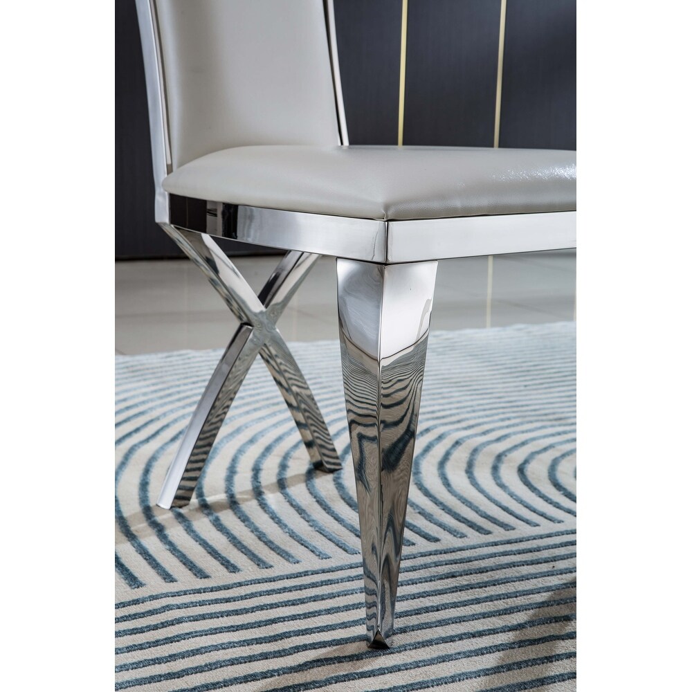 Leatherette Dining Chair with Stainless Steel Legs Set of 2