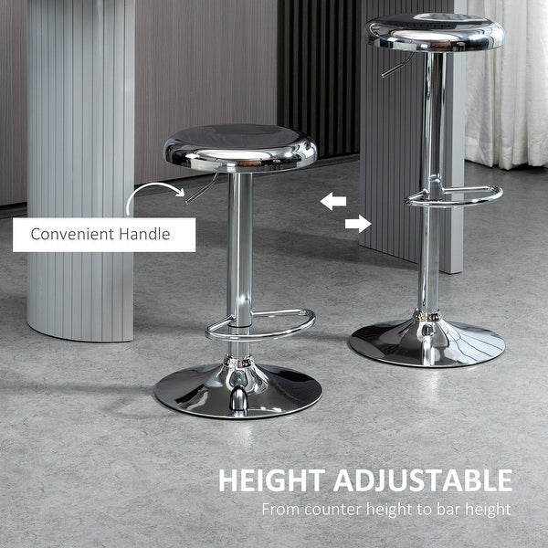 HOMCOM Adjustable Bar Stools Set of 2， Modern Swivel Barstool with Footrest， Stainless Steel Round Top for Kitchen