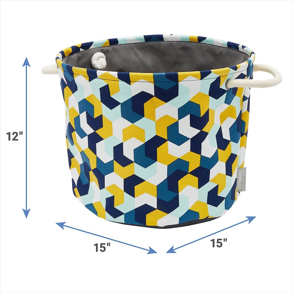 Frisco Round Collapsible Pet Toy Storage Bin， Yellow Geometric