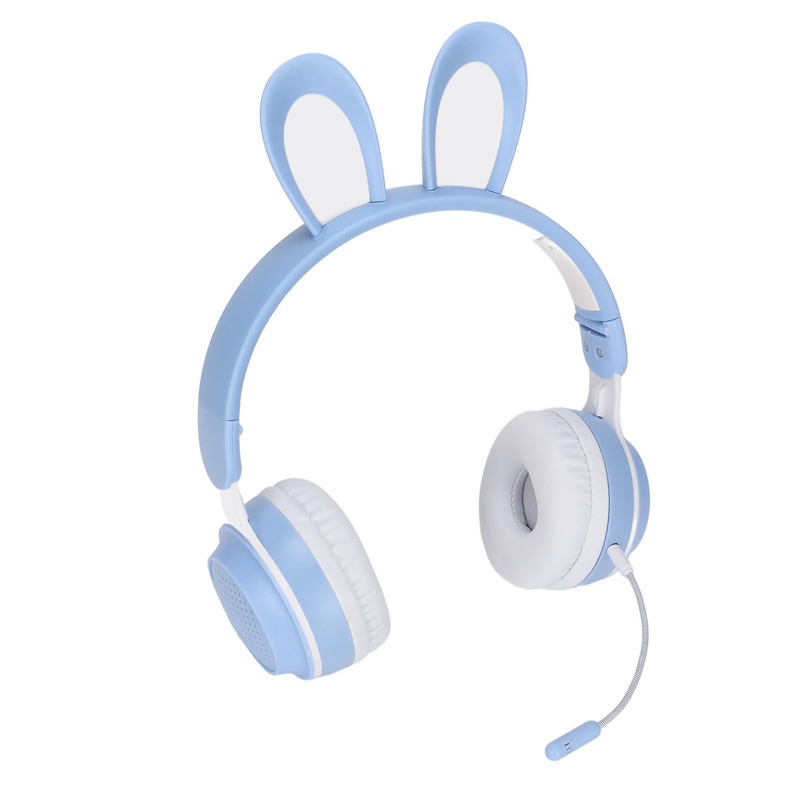 Rabbit Ear Bluetooth 5.0 Headphones Folding Kids Wireless Headset With Led Color Light For Pc Tablet Online Learningblue