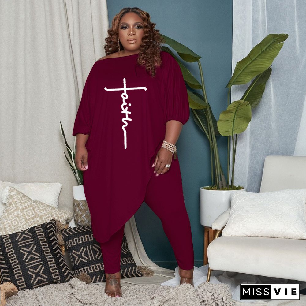 Plus Size Irregular Long Tops Elegant Pants Suits