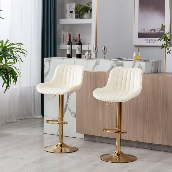 Velvet AdjustableSwivel Bar Stools with Footrest， Set of 2