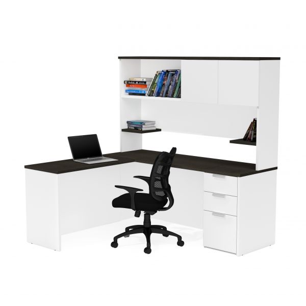 Bestar Pro-Concept Plus L-Desk with Hutch in White and Deep Grey