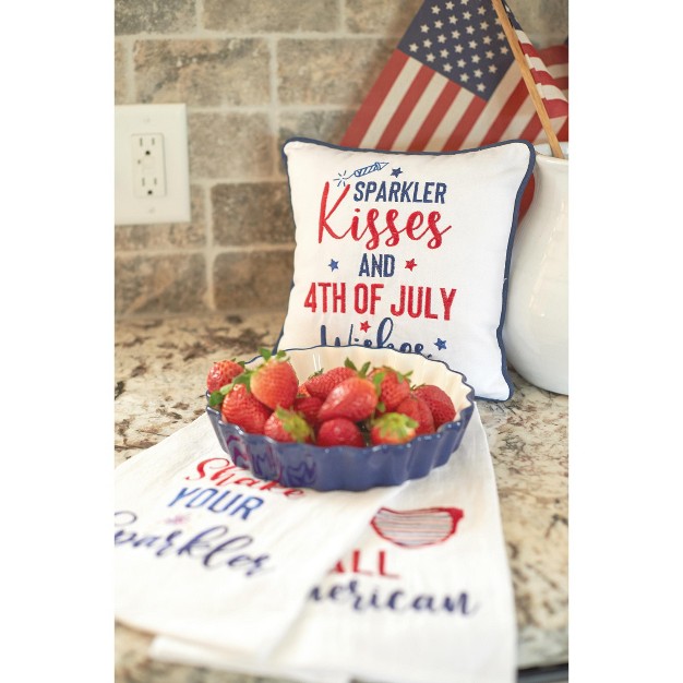 X 10 quot Sparkler Kisses amp 4th Of July Wishes Embroidered Throw Pillow