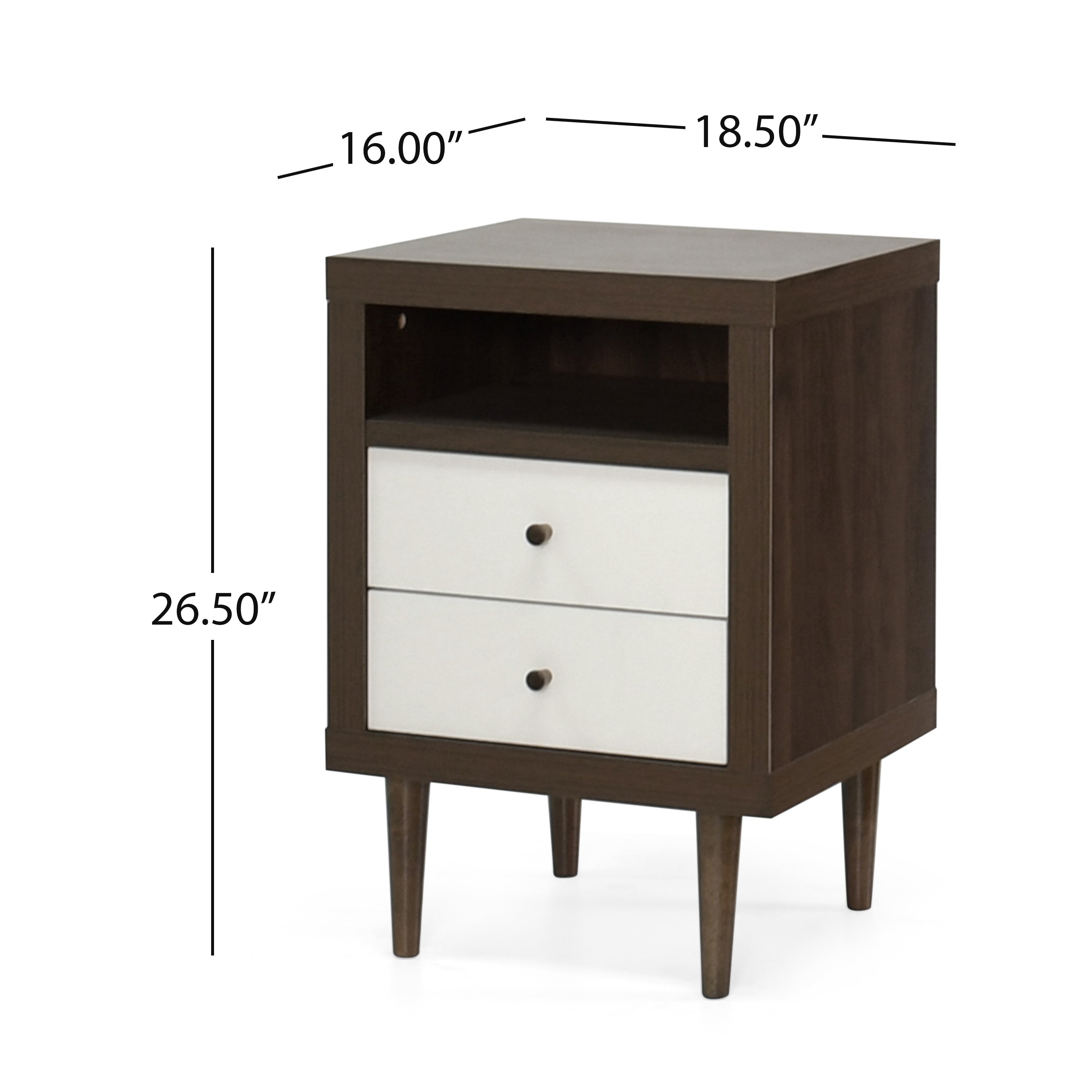 Farhart Mid Century Modern Faux Wood 2 Drawer Nightstands, Set of 2