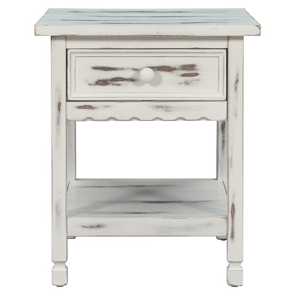 Classical BlackandWhite End Table with Open Styled Shelf Large Storage Space，Side Table Drawer with Metal Handles