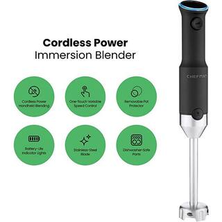 Chefman Rechargeable Variable Speed Hand Blender -Black Food Grinder With Stainless Blade Connector RJ19-RS1