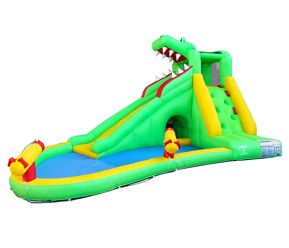 Pogo Bounce House Backyard Kids Gator Inflatable Water Slide with splash Cannon and Pool