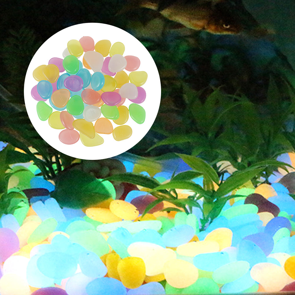 Willstar 50 Pcs Luminous Pebbles Stones, Glow In The Dark Pebbles for Walkways and Decorative Stones for Fish Tank Aquarium