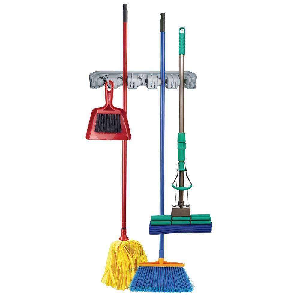 Sorbus Wall Mounted Broom Mop and Other Items with 6 Hooks Storage Organizer MOP-HLDR