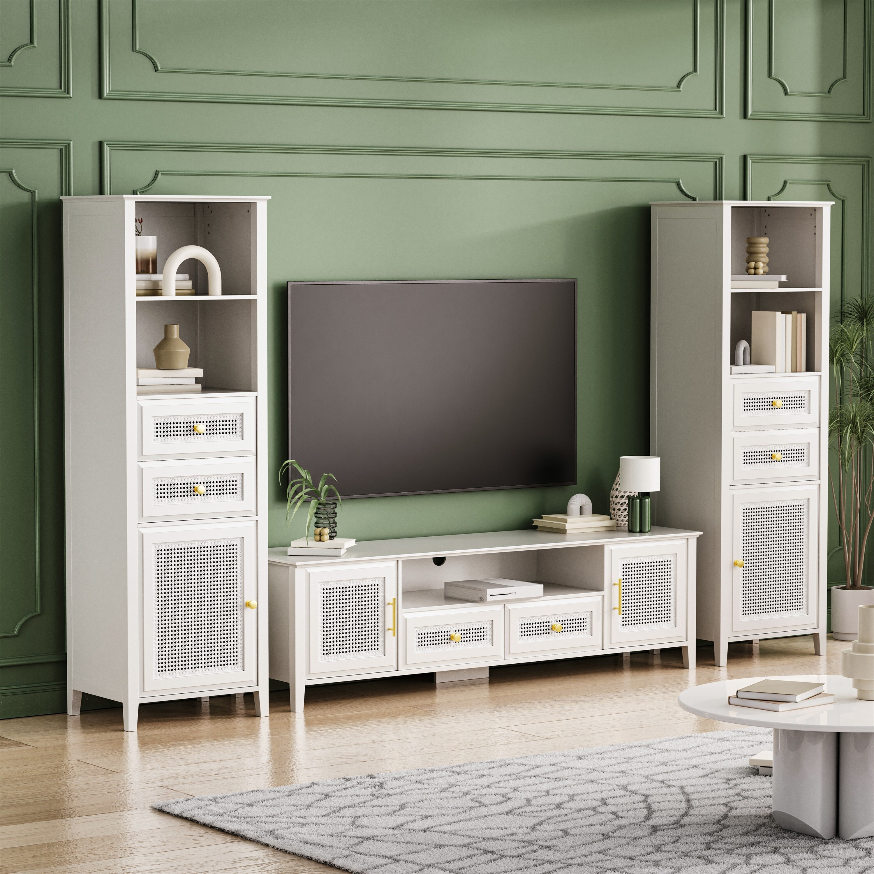 Entertainment Center TV Stand Set with TV Console and 2 Tall Cabinets - 65 in