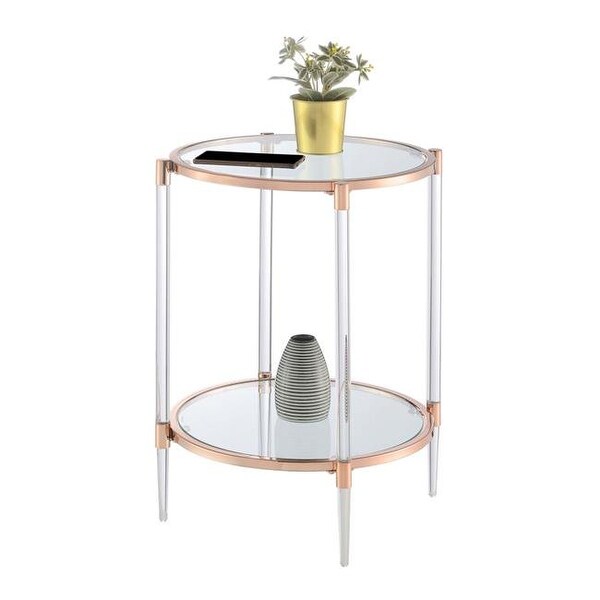 Royal Crest 2 Tier Acrylic Glass End Table， Rose Gold/Glass