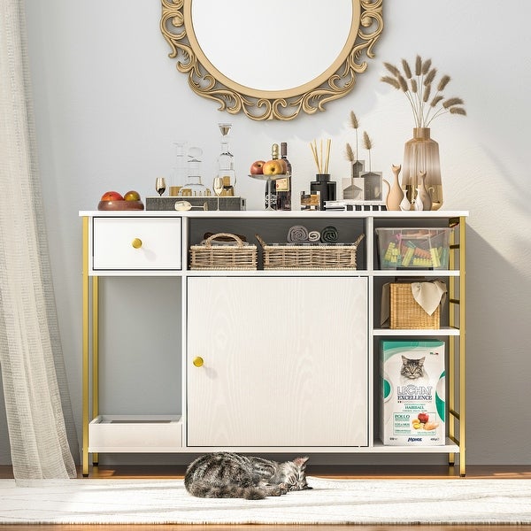 Cat Litter Box Enclosure with Storage Bathroom Cabinet TV Stand - 42.5