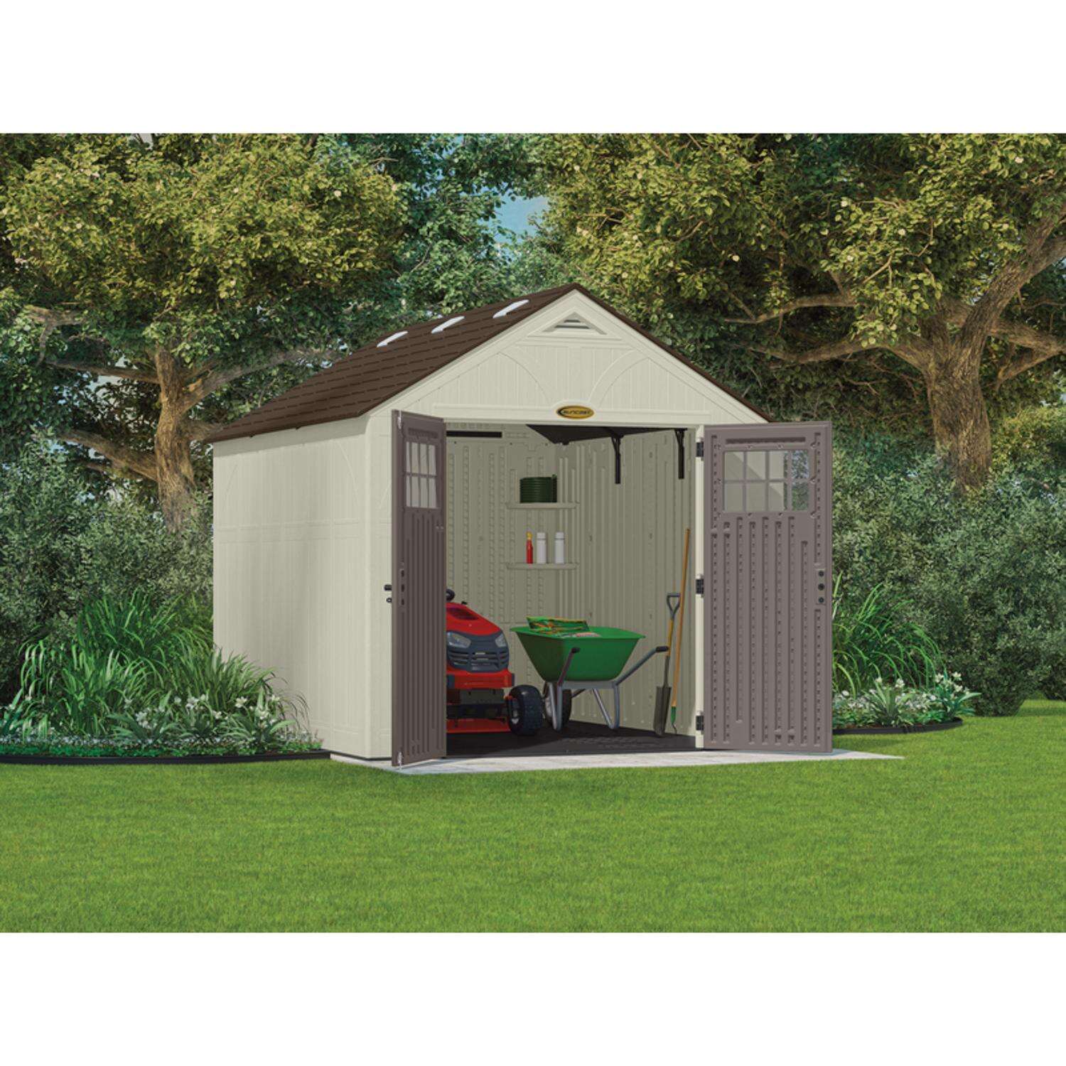 Suncast Tremont 8 ft. x 10 ft. Resin Vertical Peak Storage Shed with Floor Kit