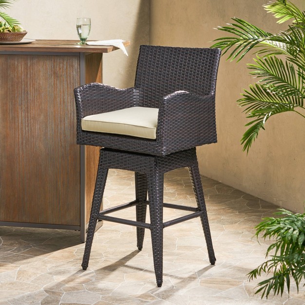 Braxton Wicker Swivel Patio Bar Stool With Cushion Multi brown Christopher Knight Home