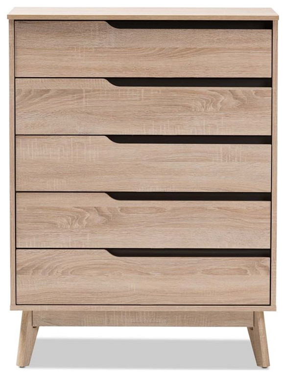 Baxton Studio Fella 5 Drawer Wood Chest in Light Brown and Gray   Midcentury   Accent Chests And Cabinets   by HedgeApple  Houzz