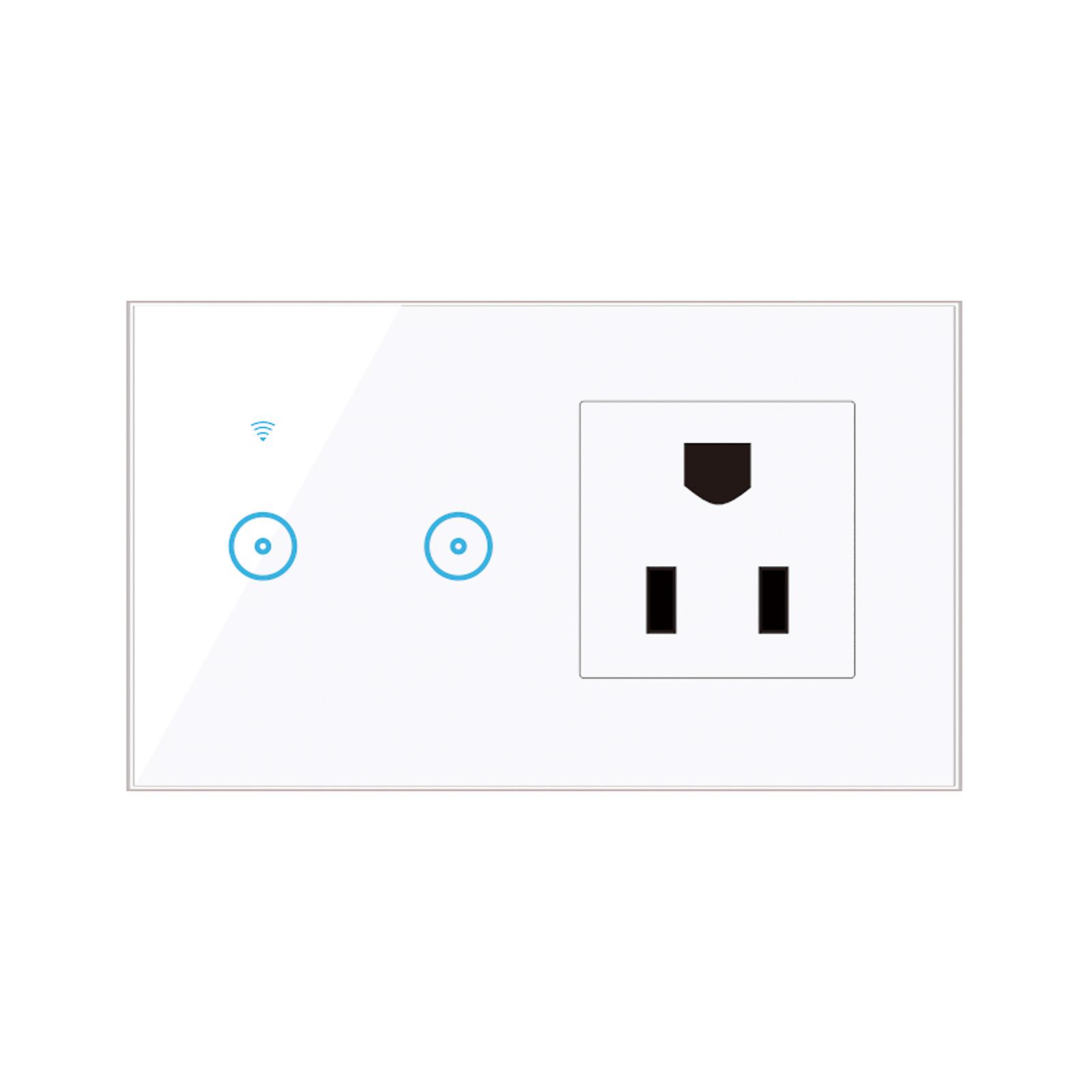 White 2 Gang and Us Standard 95-250v Wi-fi Smart Wall Outlet With 2 Gang Touch Light Switch Smart Life App Remote Control， Voice Control， Touch Control