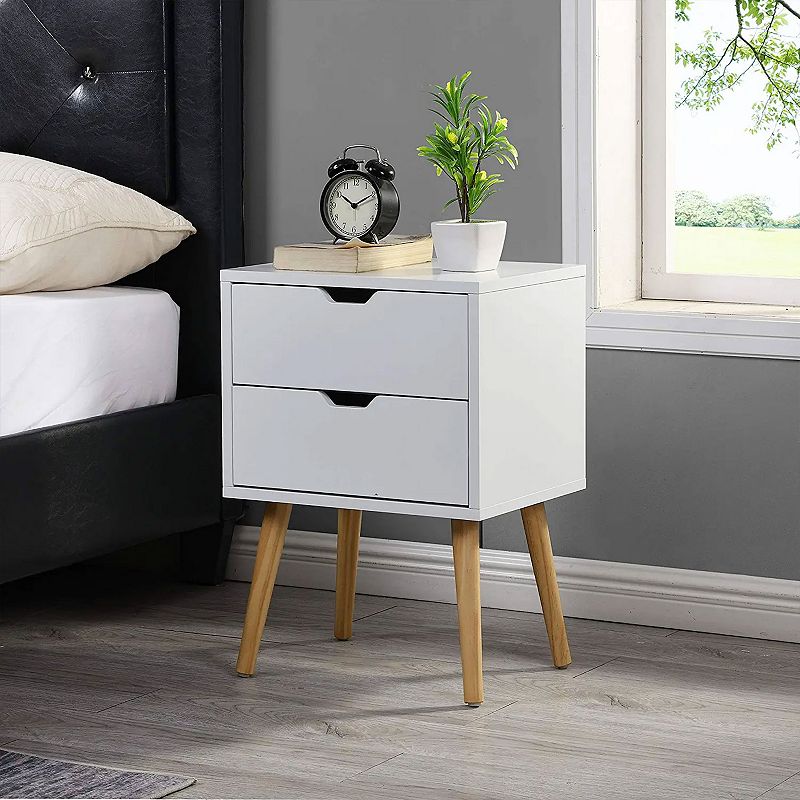 Sweetgo Modern Wooden Nightstand End Side Table with 2 Storage Drawers， White