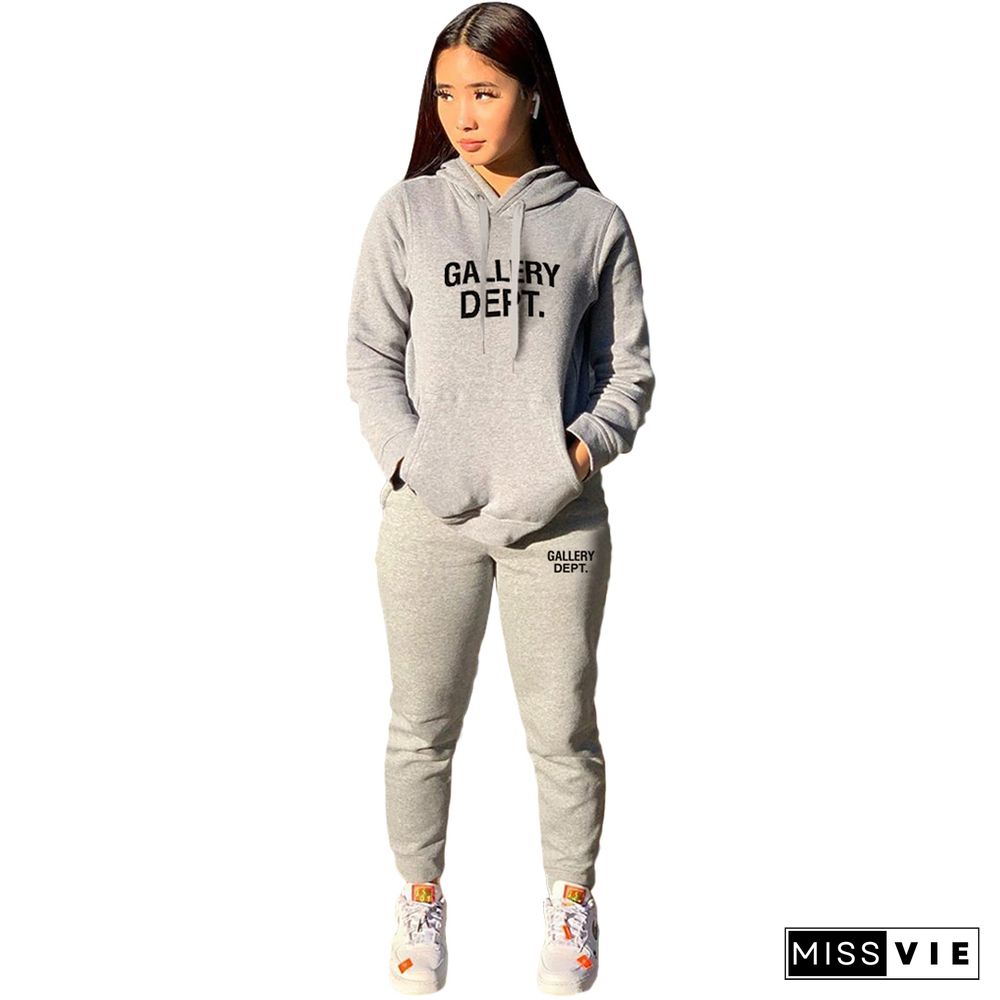 Letters Print Pullover Hoodies Jogger Pants Tracksuits