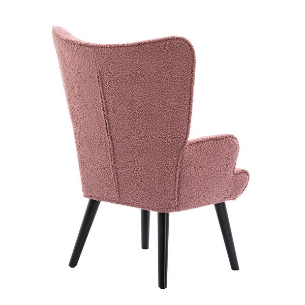 Mid-Century Teddy Fabric Accent Chair with Solid Wood Frame， Round Arms and Button Decoration