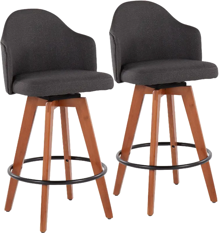 Ahoy Swiveling Gray Counter Stool with Walnut Legs， Set of 2