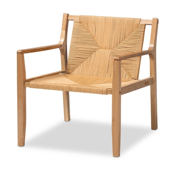 Delaney Mid-Century Modern Oak Brown Finished Wood and Hemp Accent Chair