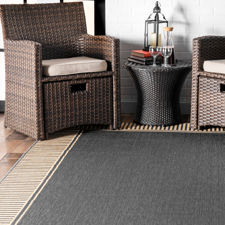 Arba Machine Woven / Power Loomed Navy Blue Indoor/Outdoor Patio Rug