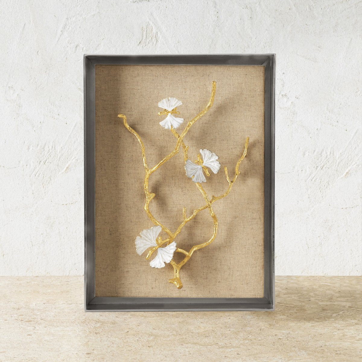 Butterfly Ginkgo Gold Fabric Shadow Box