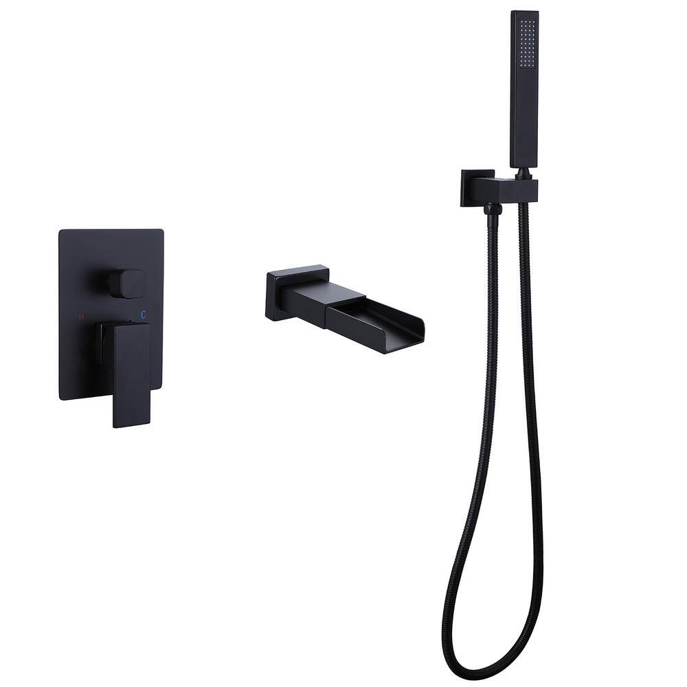 BWE Waterfall Single-Handle 2 Sprayer Wall Mount Bathtub Shower Faucet in Matte Black A-93010-B