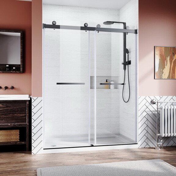 Black Shower Door Glass Frameless Sliding Shower D...