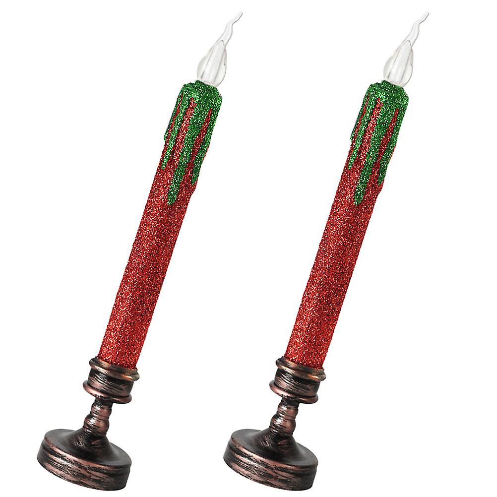 2pcs Xmas Themed Candle Light Desktop Led Candle Christmas Design Candle Light Decor