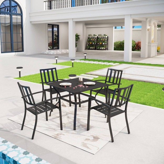 Square Striped Dining Table With Arm Chairs amp 1 57 quot Umbrella Hole Captiva Designs