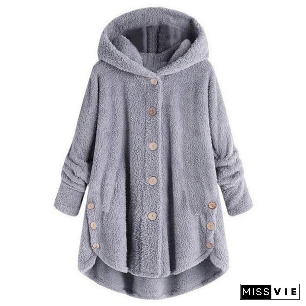 New Women's Fashion Warm Jacket Autumn Winter Casual Plush Fleece Hooded Coat Loose Cardigan Sweater Winter Hoody Tops Plus Size