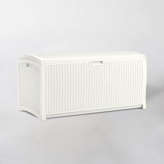 99gal Resin Wicker Deck Box White Suncast