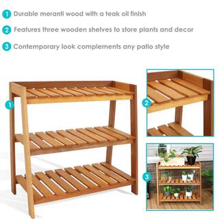 Sunnydaze Meranti Wood Garden Other Planter Accessory Shelf with Teak Oil Finish FRN-511