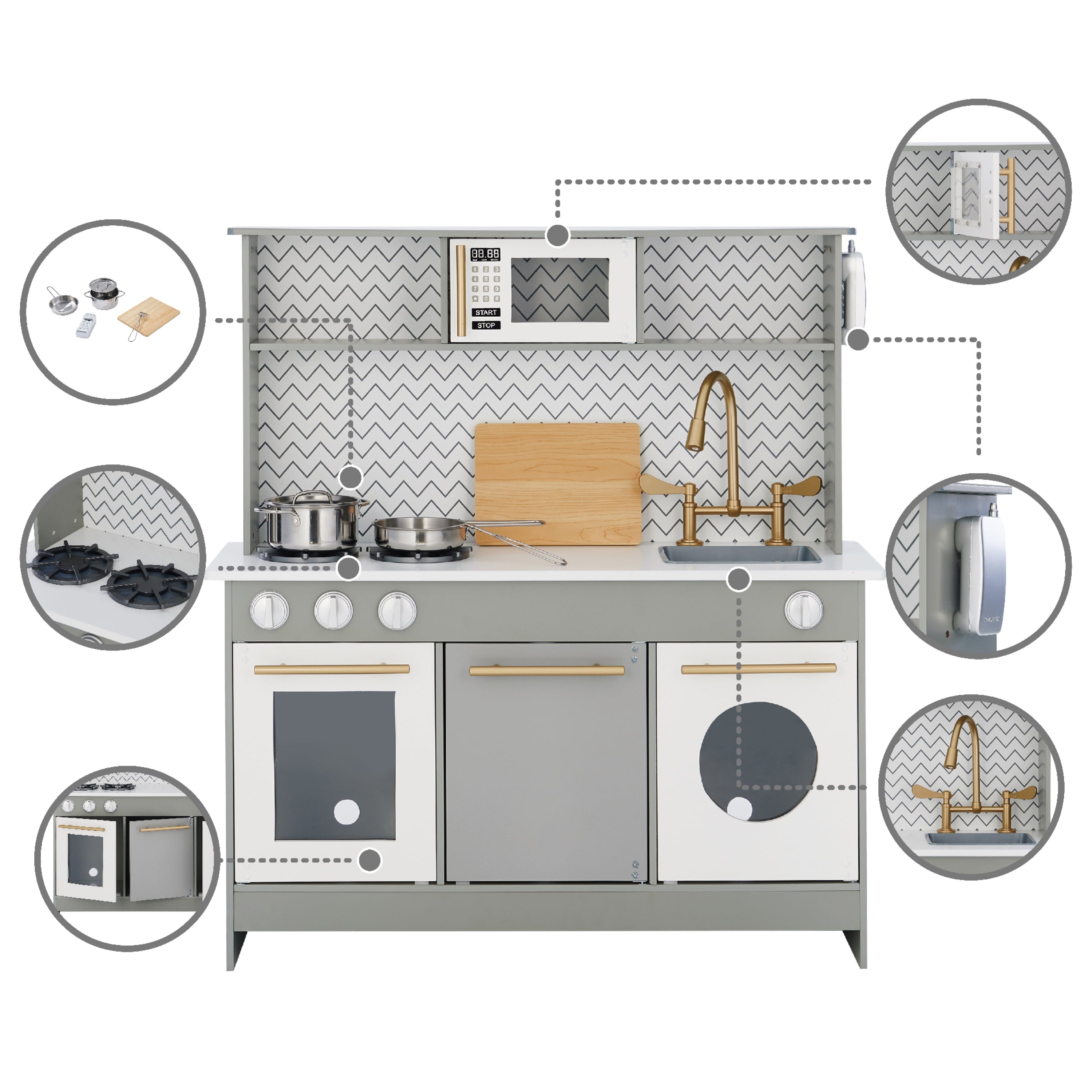 Teamson Kids Little Chef Berlin Modern Play Kitchen Set with 6 Accessories, Gray/White