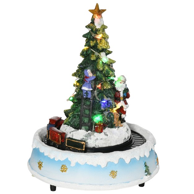 Homcom Animated Christmas Village Scene Pre lit Musical Holiday Decoration With Led Lights Center Tree Rotating Train And Santa Claus