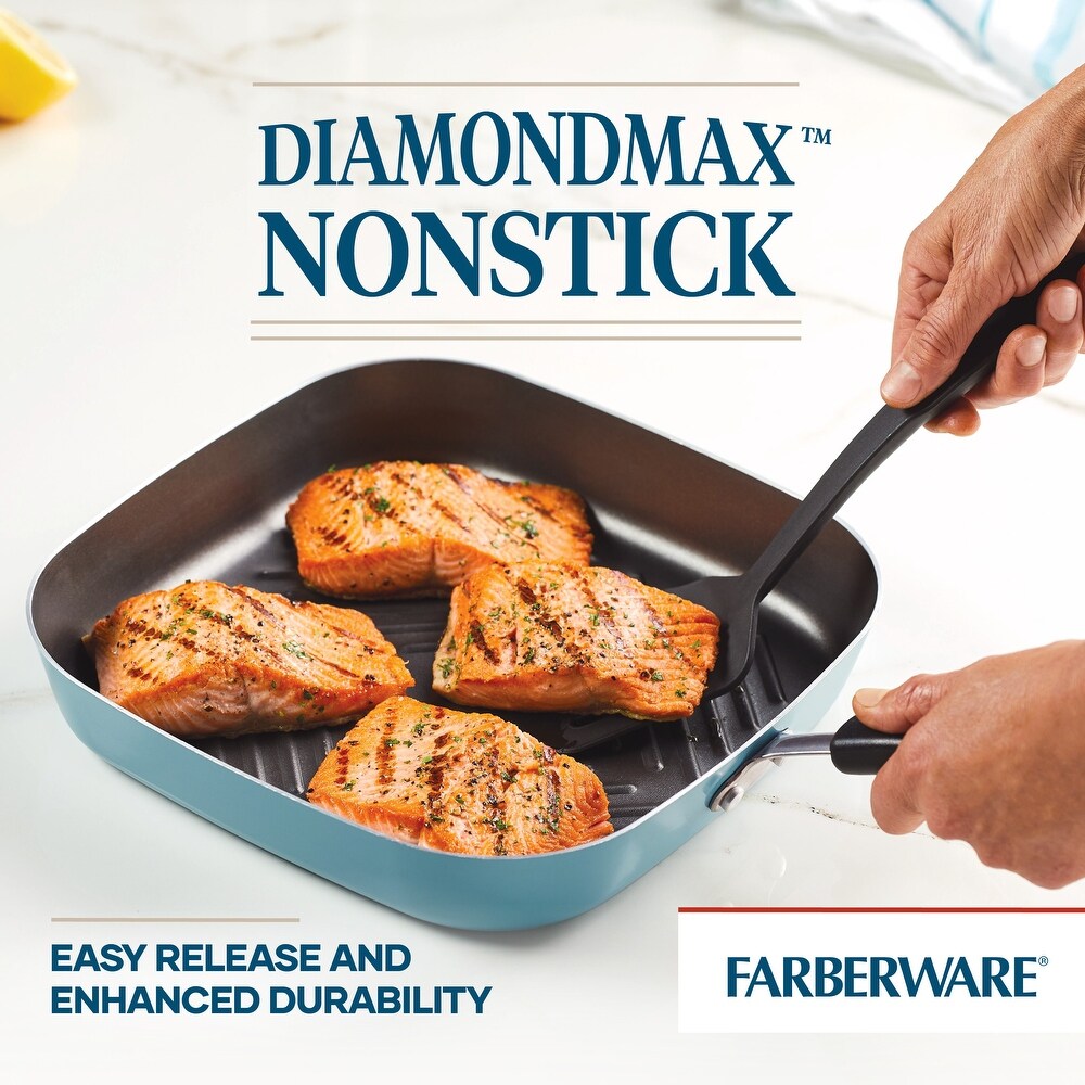Farberware Cookstart Aluminum DiamondMax Nonstick Square Deep Grill Pan  11 Inch  Aqua