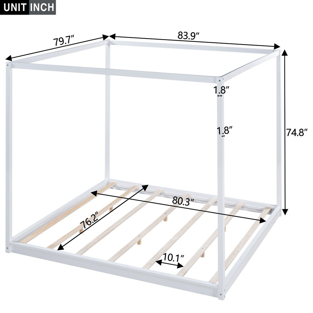 King Size Canopy Bed  Wooden Platform Bed  Modern Style Canopy Platform Bed  Luxury Large Bed Frame