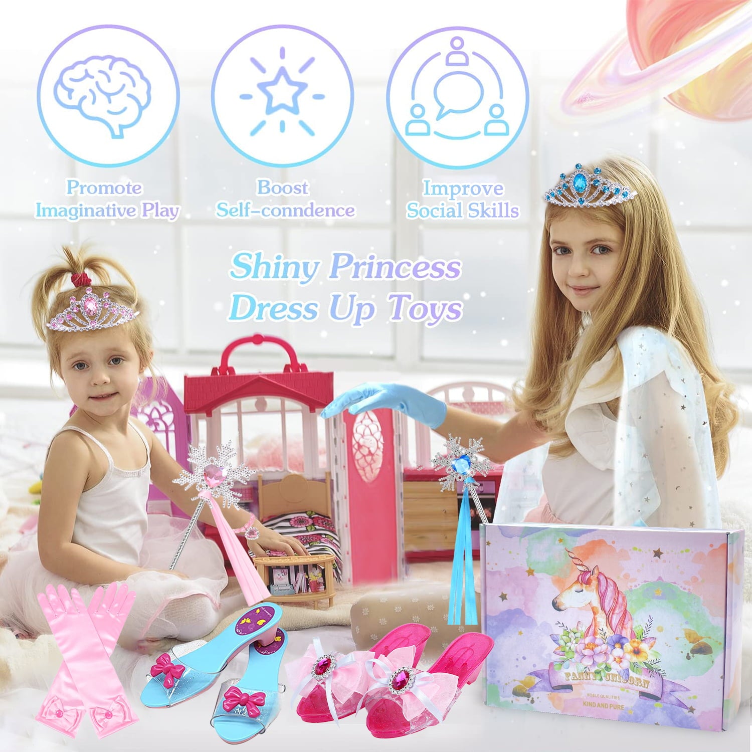 Sytle-Carry Princess Toys Princess Dress up Set Toddler Girl Toys Beauty Gift Toys for Age 3 4 5 6 7 Year Old