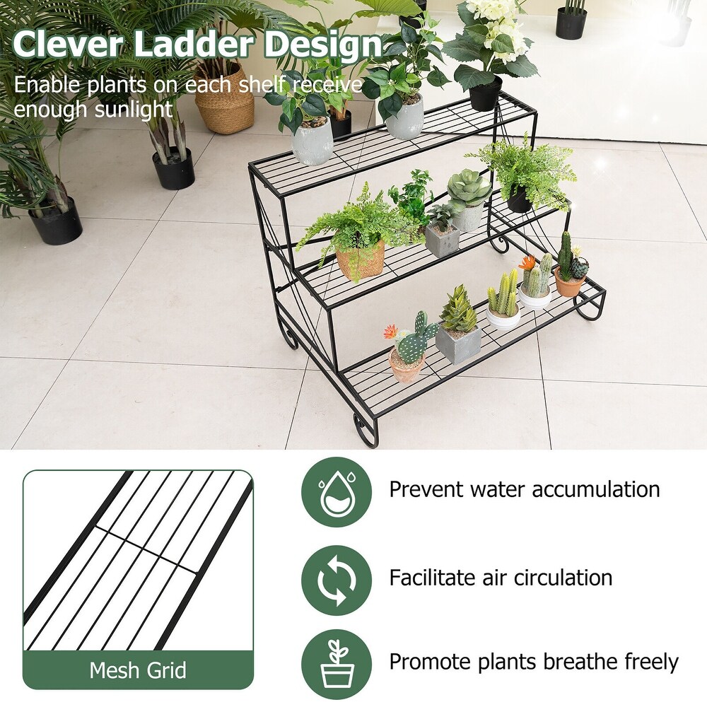 Gymax 3 Tier Metal Shelf Ladder Shaped Plant Stand Flower Pot Display