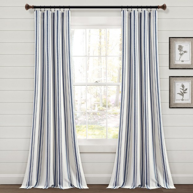 Home Boutique Farmhouse Stripe Yarn Dyed Eco friendly Recycled Cotton Window Curtain Panels Navy 42x95 Set