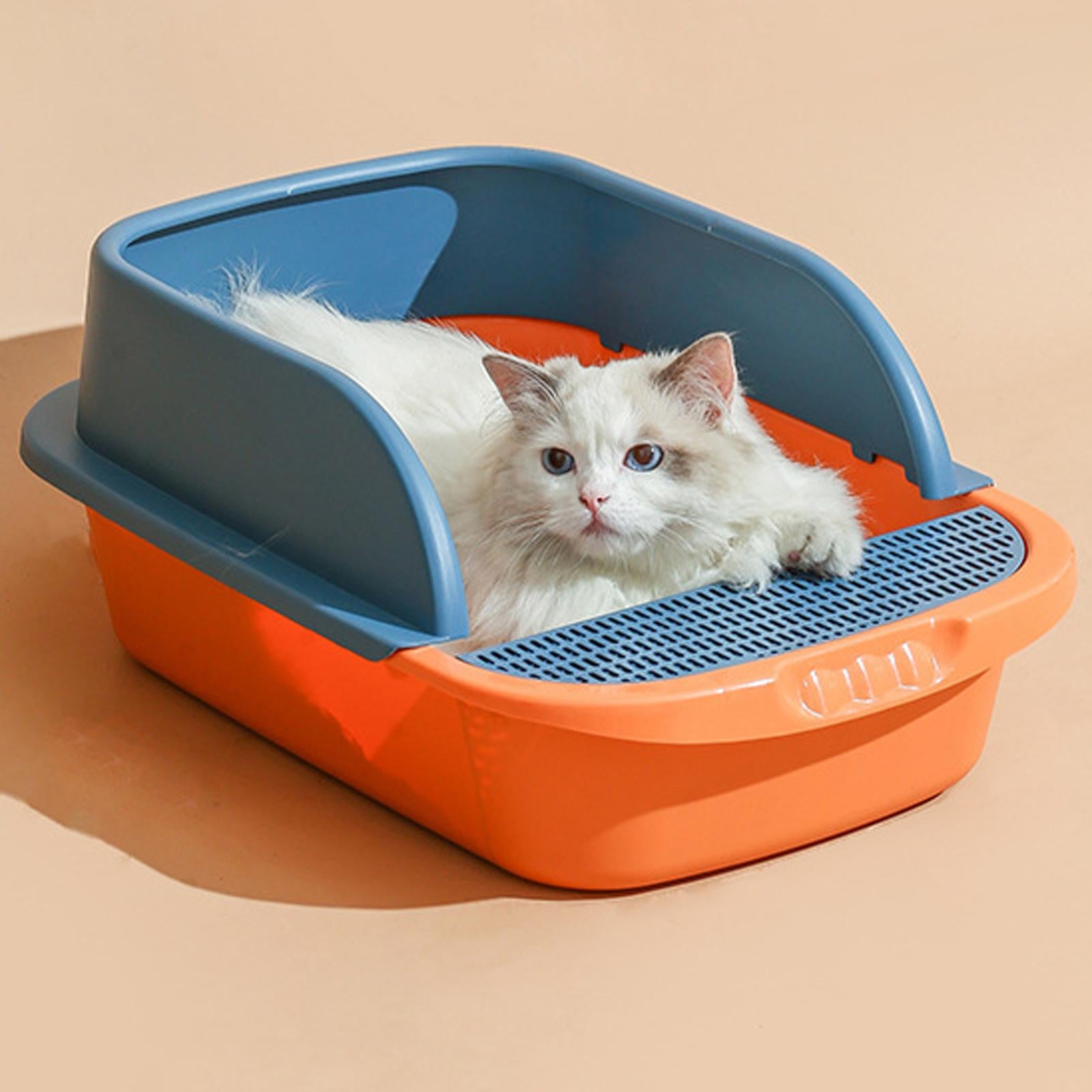 Semi Open Litter Box， Heighten Detachable Design Portable Bedpan Tray Splashing Toilet for Sand Box Supplies Travel Small Animals Orange