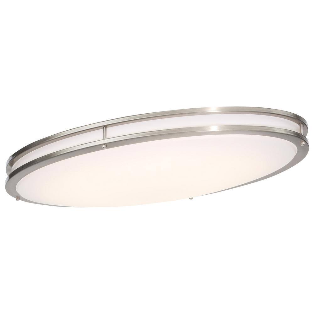 Hampton Bay Hampton Bay 32 in. Transitional Brushed Nickel Integrated Dimmable LED Flush Mount with Frosted Plastic Lens for Kitchen DC032LEDC