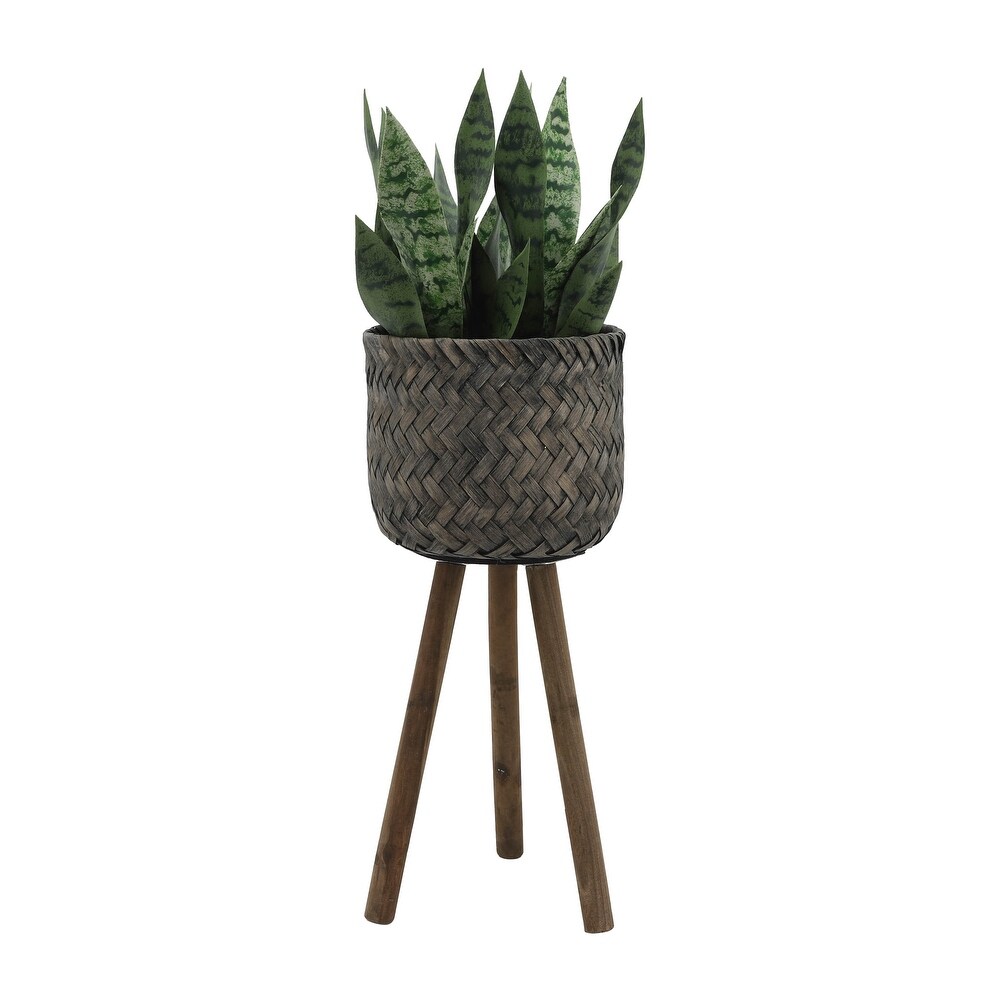 Set of 2 Bamboo Wood Planters on Stands  Indoor Outdoor  Brown/Black  12 L x 12 W x 23 H   12\