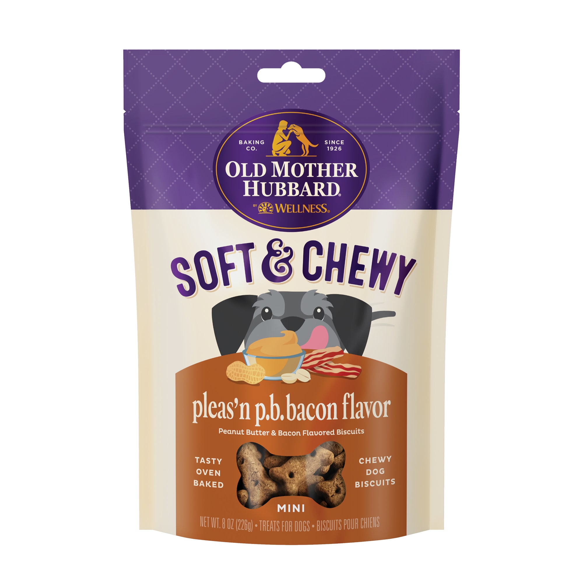 Old Mother Hubbard Mini Soft  Tasty Peanut Butter  Bacon Flavored Dog Biscuits， 8 oz.