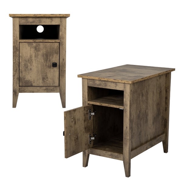 Set of 2 Wood Nightstand Side Table with Door Storage and Shelf