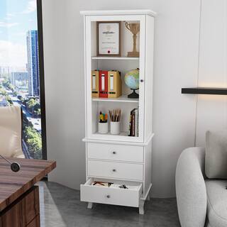 FUFUGAGA 70.9 in. H Wood Standard Bookshelf Bookcase in White With Tempered Glass Doors 3 Drawers and Adjustable Shelves KF330059-01-c