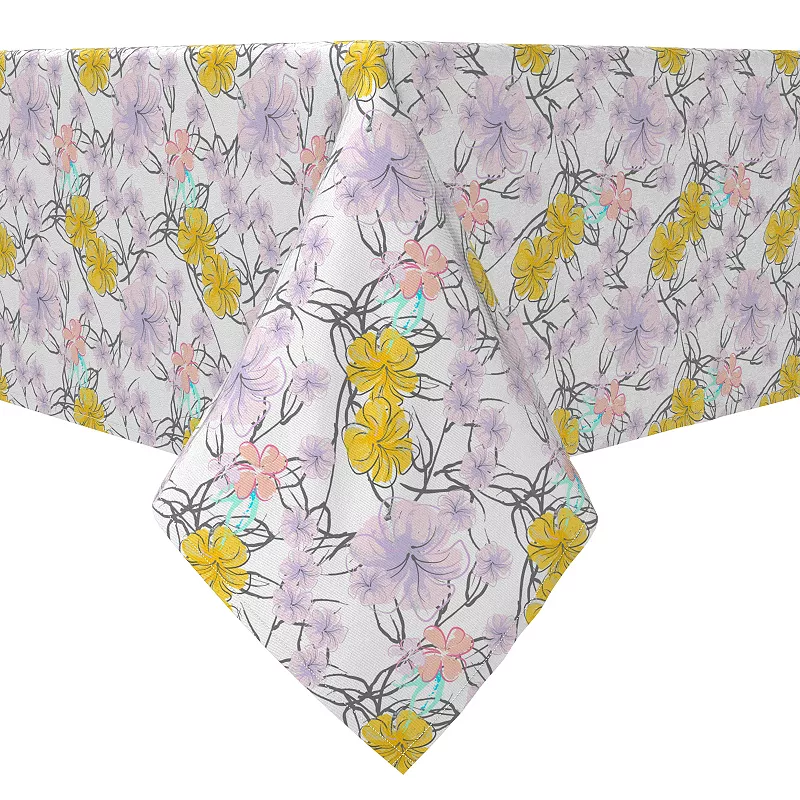 Rectangular Tablecloth， 100% Cotton， Watercolor Lilac Flower